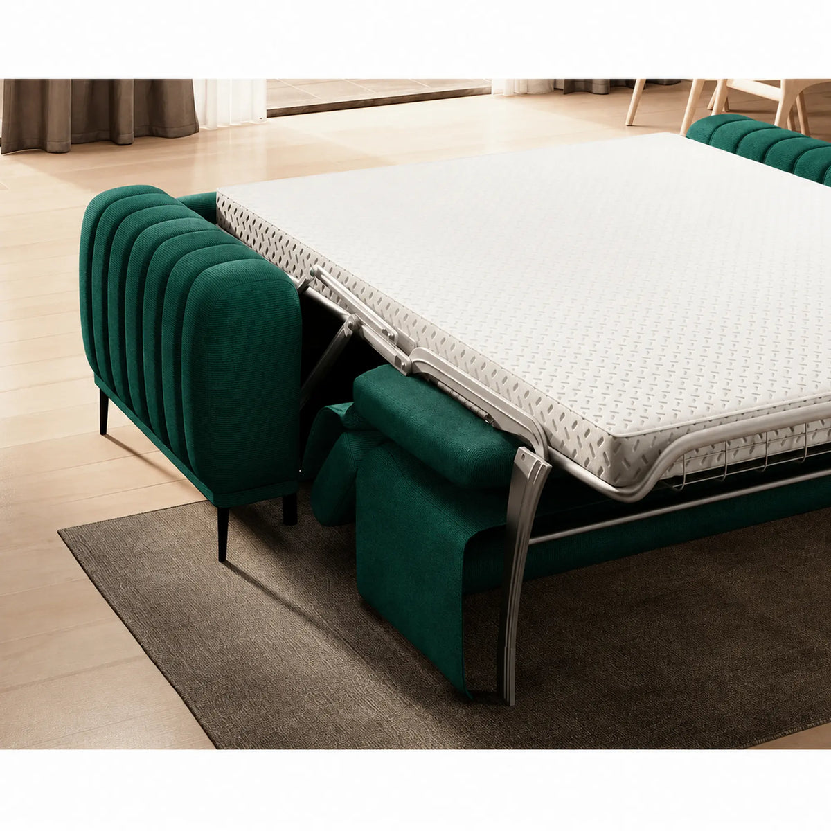 Canapea extensibila GANDI 160, stofa catifelata verde - Element 20, cu tetiere reglabile, 227x102x95 cm