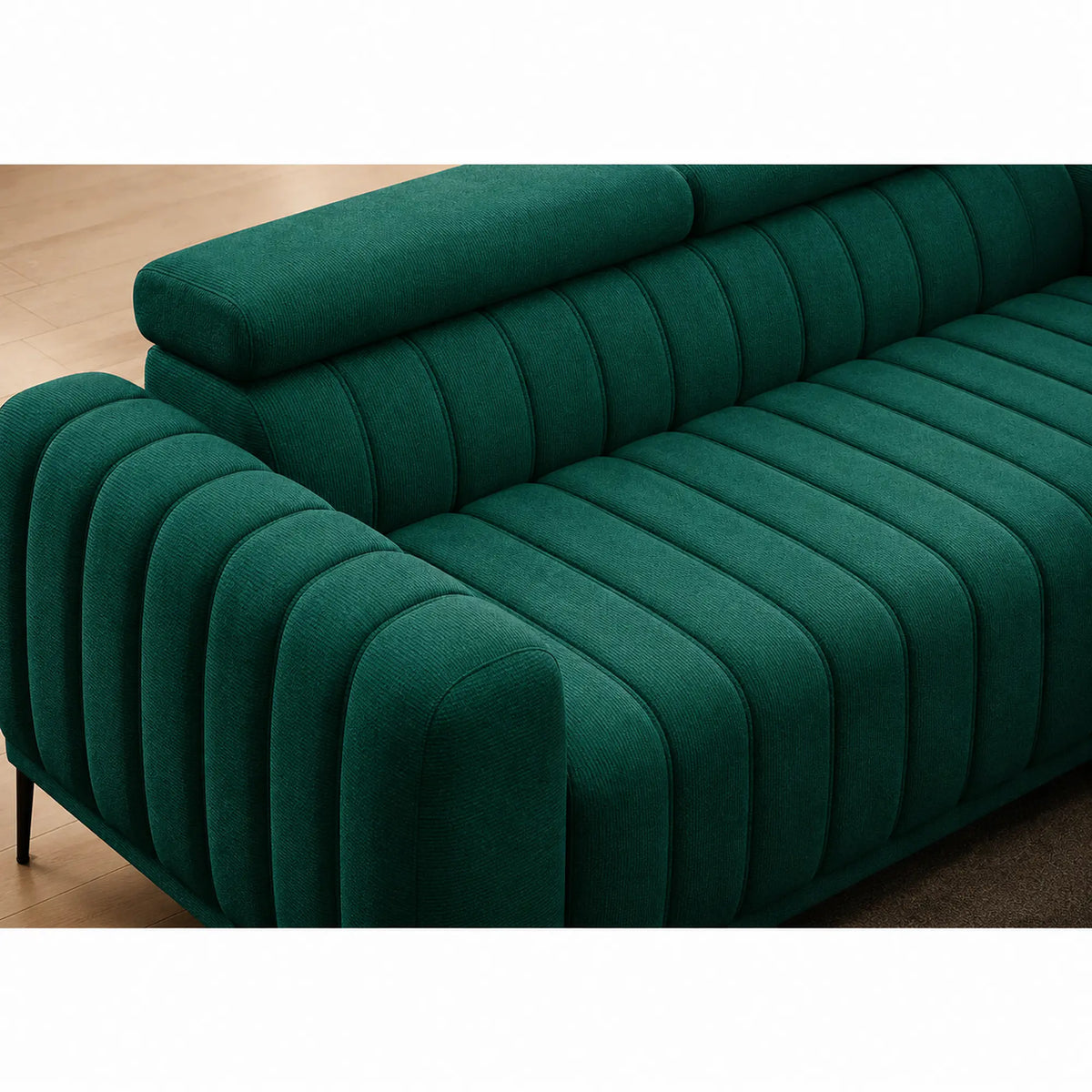 Canapea extensibila GANDI 160, stofa catifelata verde - Element 20, cu tetiere reglabile, 227x102x95 cm