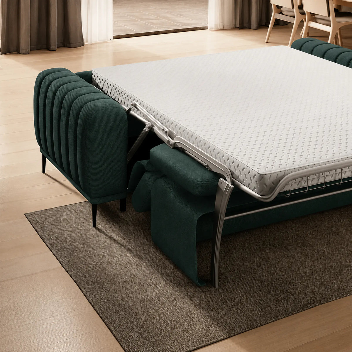 Canapea extensibila GANDI 160, stofa catifelata verde inchis - Element 12, cu tetiere reglabile, 227x102x95 cm
