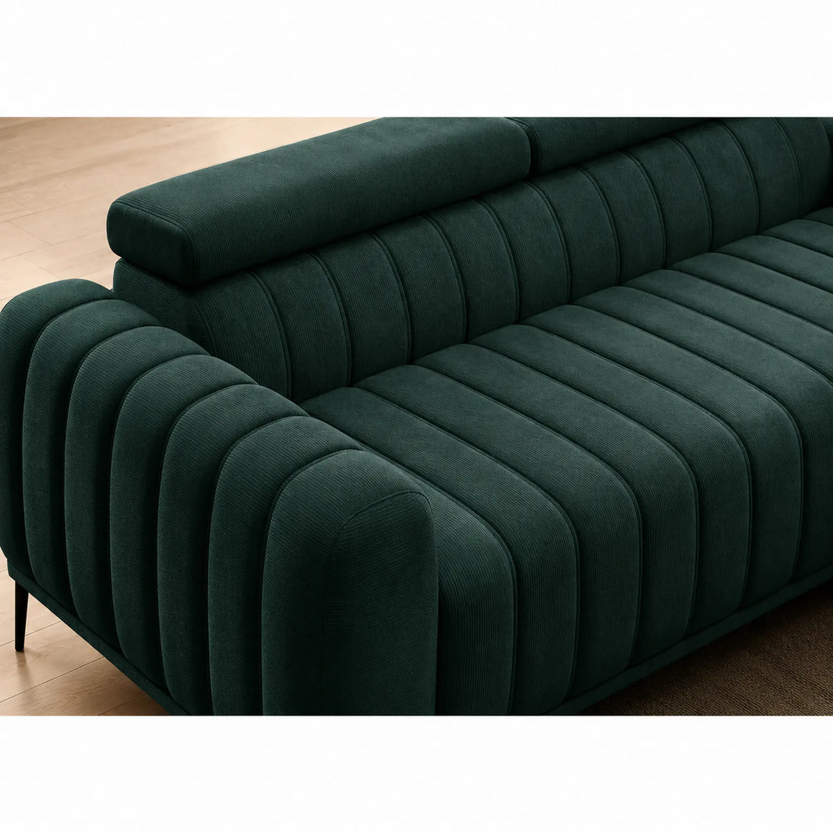 Canapea extensibila GANDI 160, stofa catifelata verde inchis - Element 12, cu tetiere reglabile, 227x102x95 cm