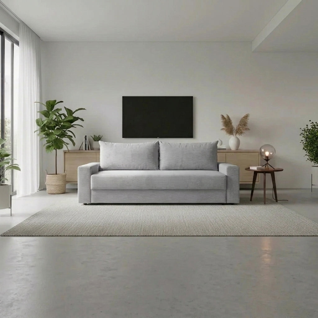 Canapea extensibila GARCIA, stofa catifelata gri - Poso 110, 233x108x92 cm