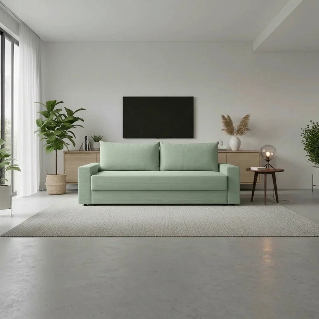Canapea extensibila GARCIA, stofa catifelata verde menta - Poso 47, 233x108x92 cm