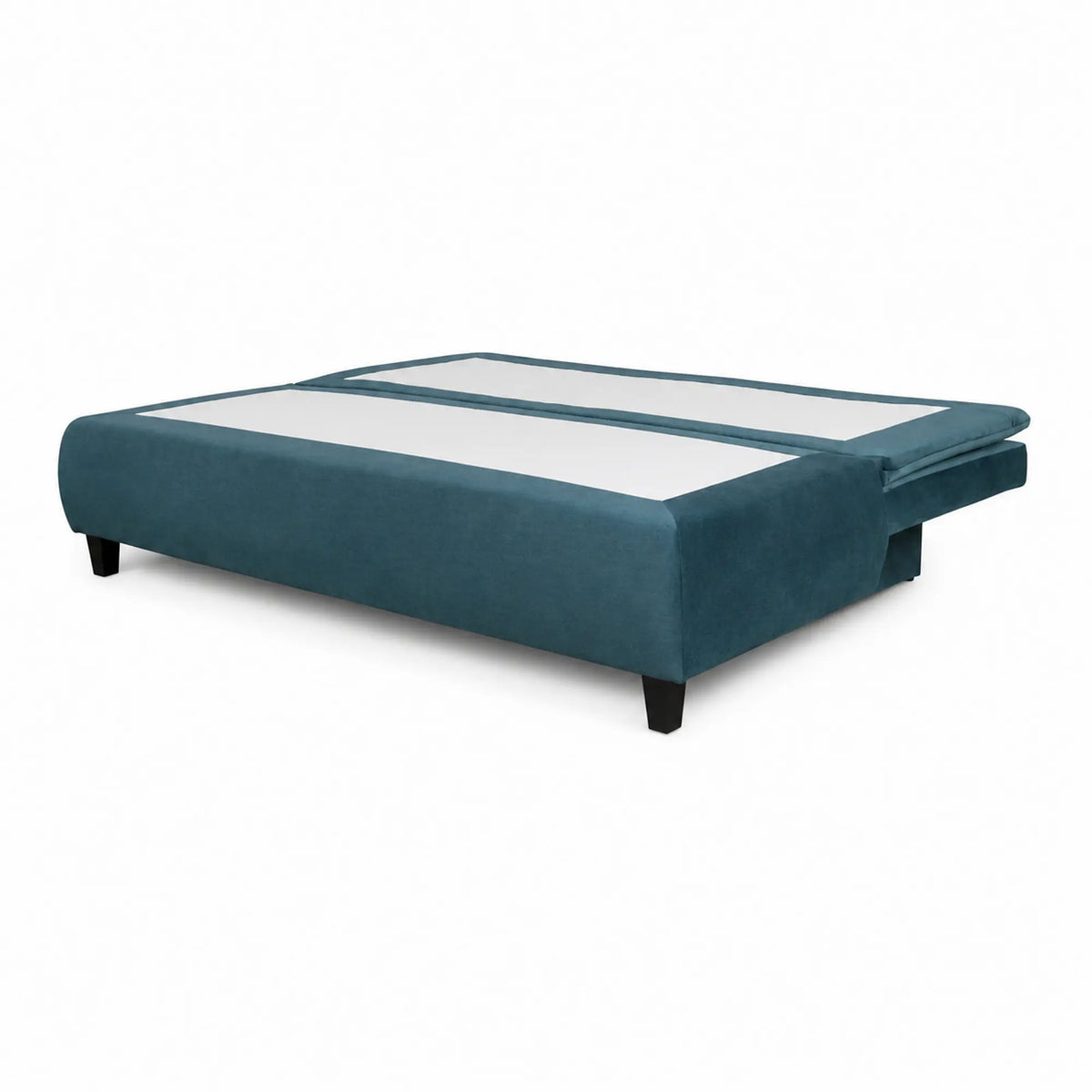 Canapea extensibila HARRY, stofa catifelata albastru azur - Element 14, lada depozitare, 208x102x96 cm