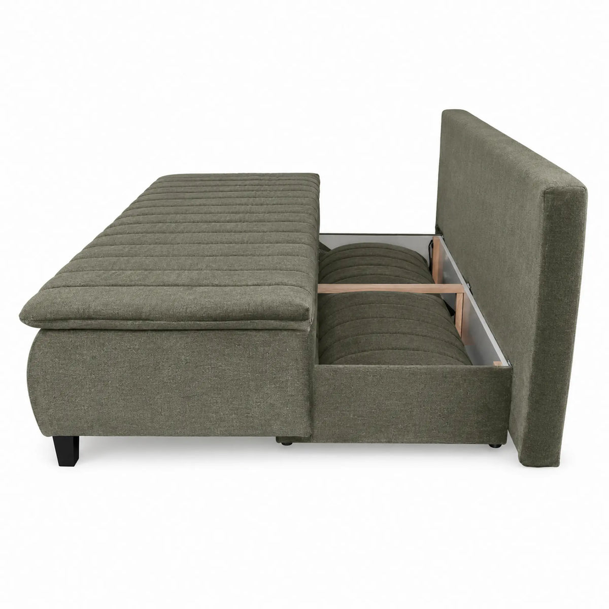 Canapea extensibila HARRY, stofa catifelata verde - Element 11, lada depozitare, 208x102x96 cm