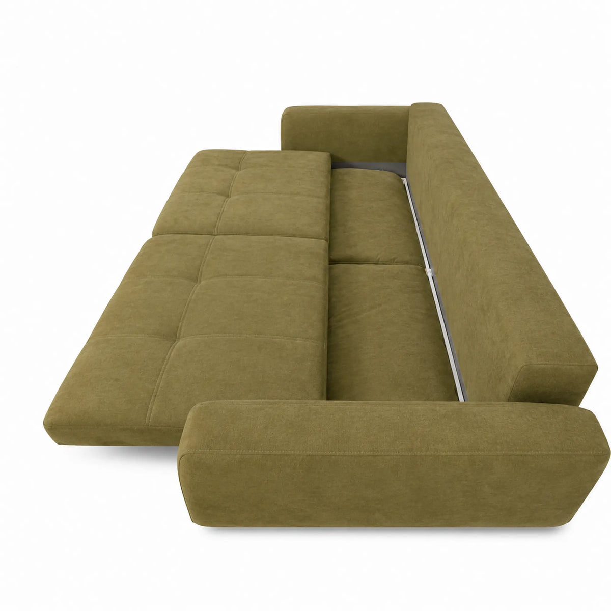 Canapea extensibila KARISA, stofa catifelata verde olive - Salvador 08, Stofa de Lux, cu lada depozitare, 241x113x91 cm