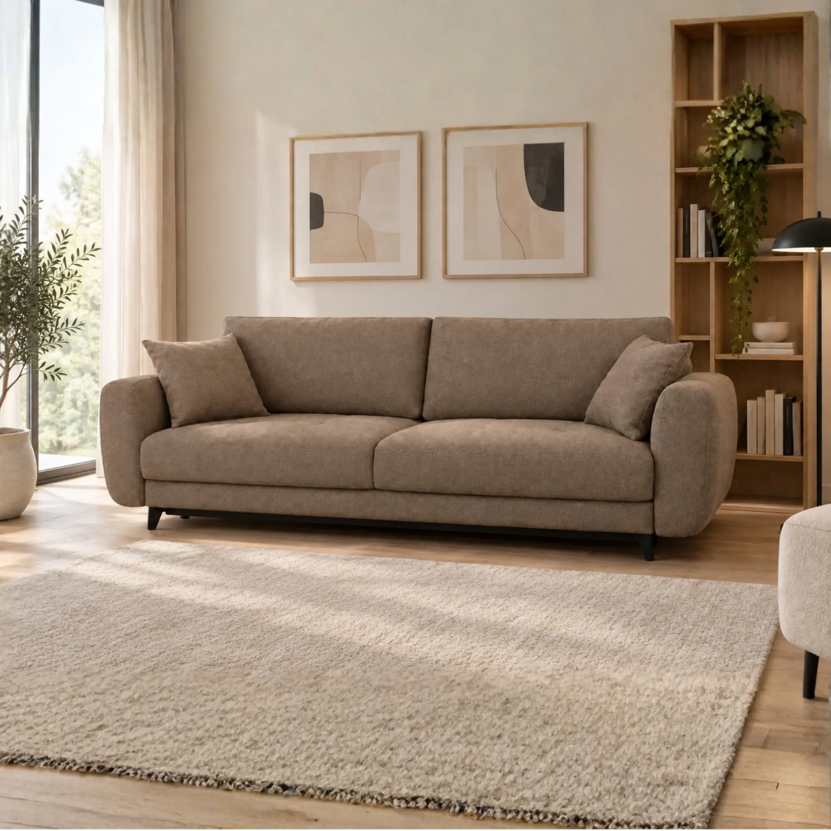 Canapea extensibila KARISA, stofa bej - Element 6, cu spatiu depozitare, 241x113x91 cm
