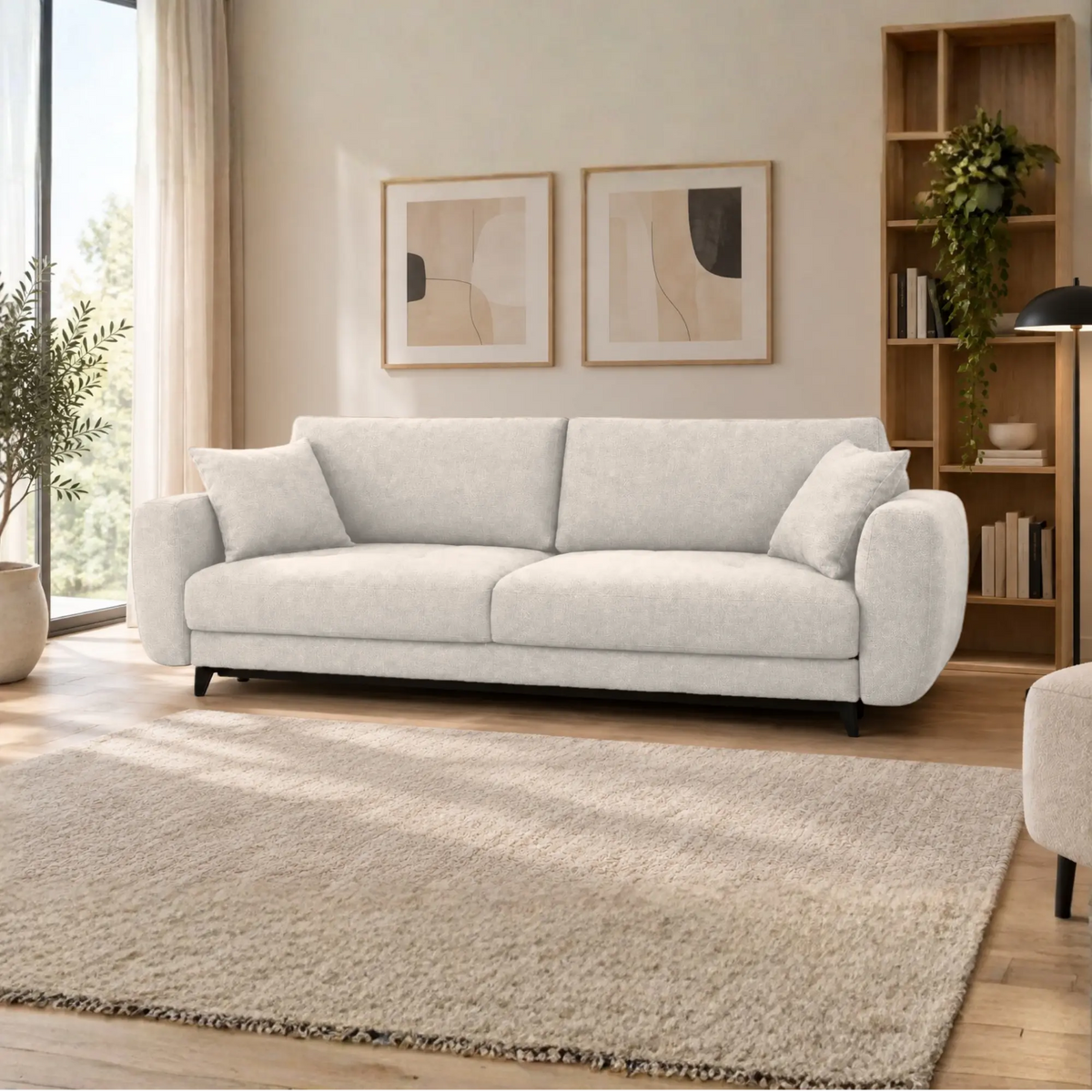 Canapea extensibila KARISA, stofa catifelata bej - Element 17, cu lada depozitare, 241x113x91 cm