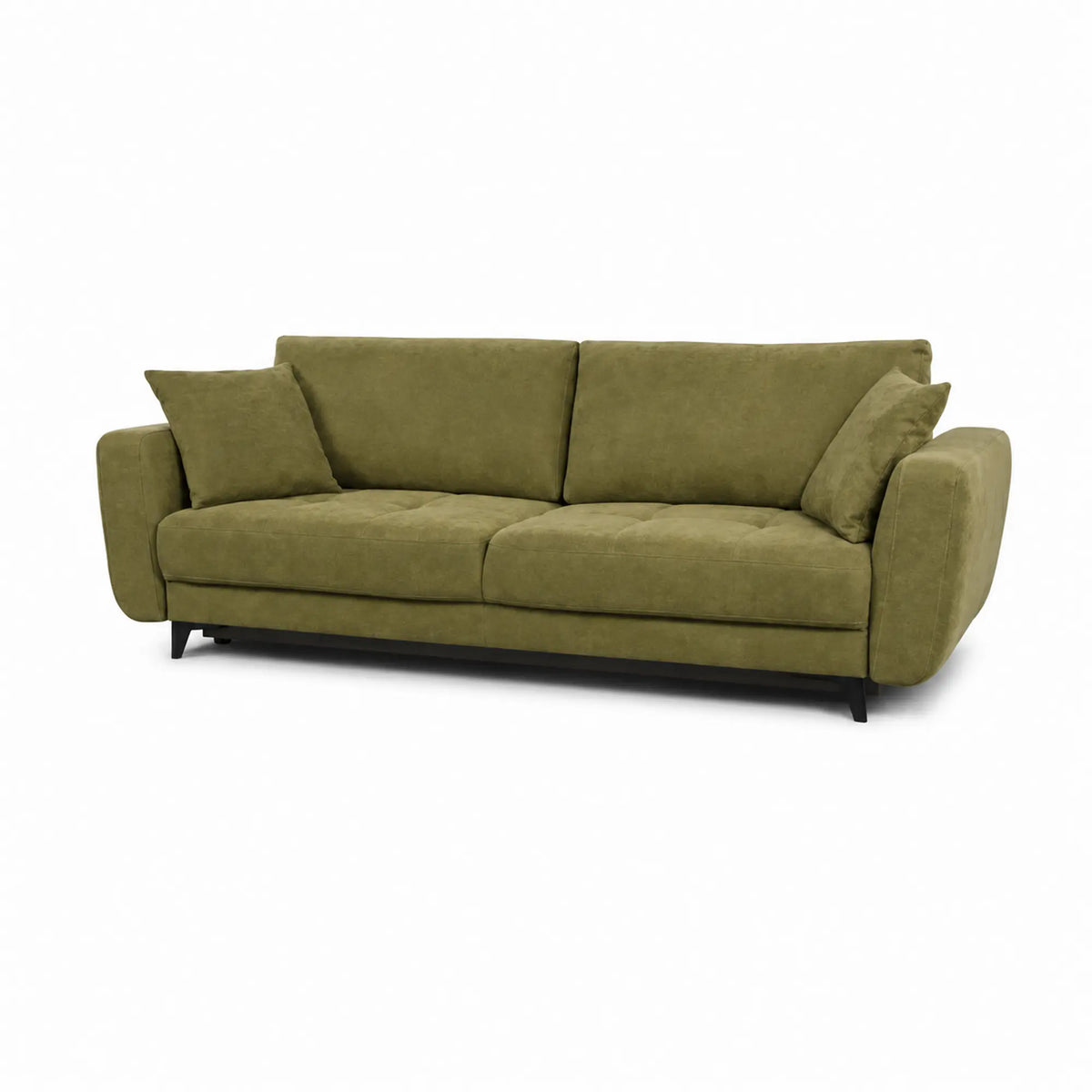 Canapea extensibila KARISA, stofa catifelata verde olive - Salvador 08, Stofa de Lux, cu lada depozitare, 241x113x91 cm