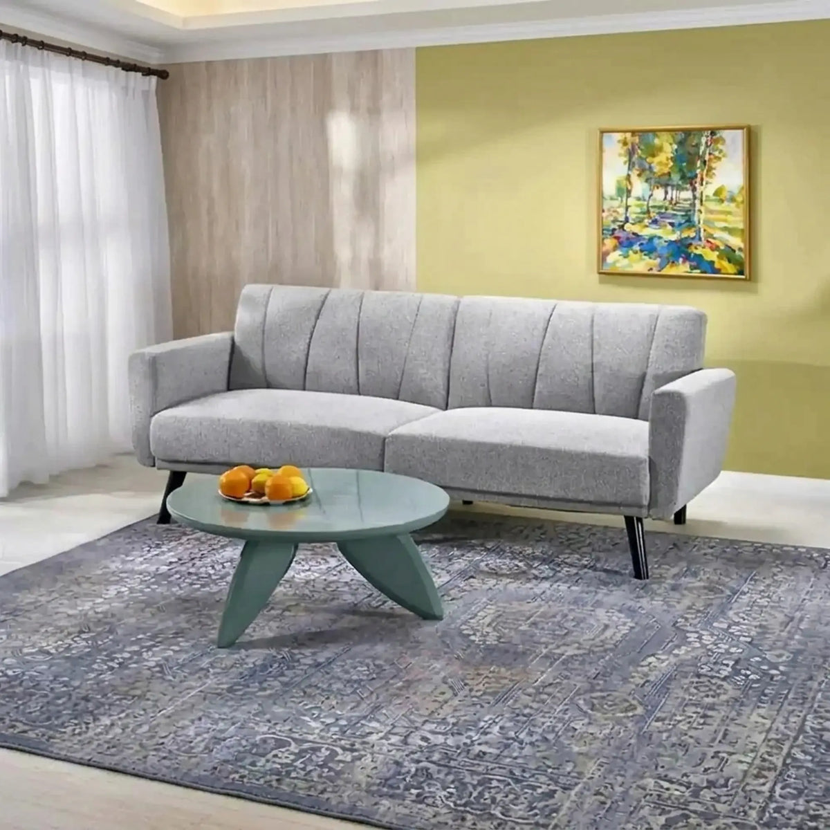 Canapea extensibila LARIX, gri, stofa clasica/lemn, 200x88-105x61-81m