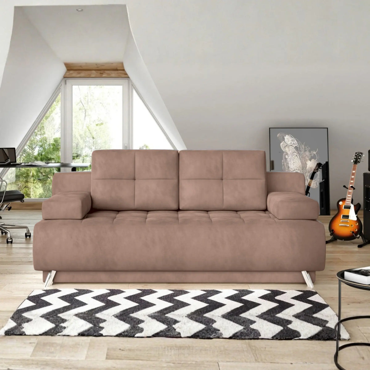 Canapea extensibila OSLO, stofa catifelata maro deschis - Palladium 4, 197x94x90 cm