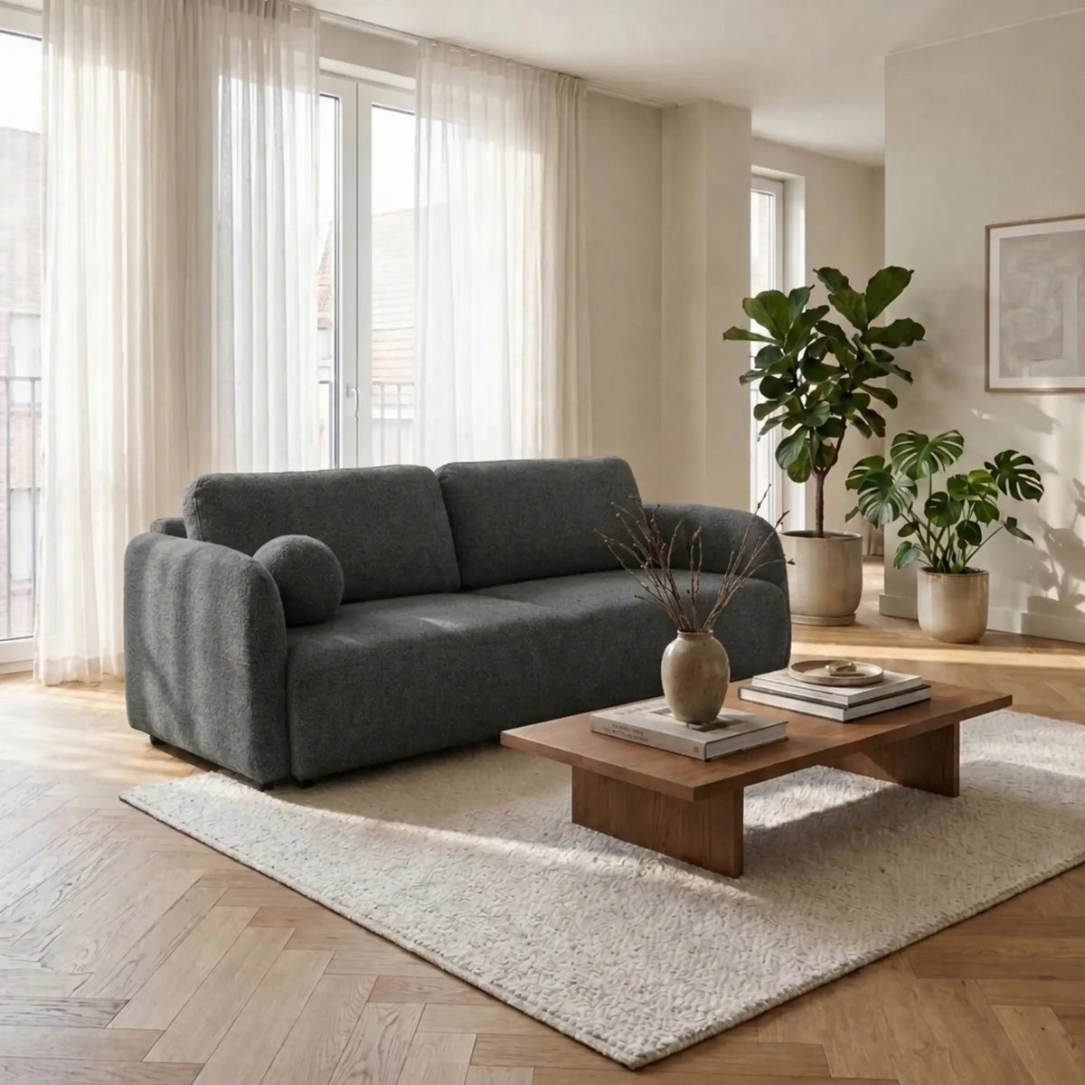 Canapea extensibila SANTIAGO, stofa gri inchis - Cremona 95, cu lada depozitare, 237x107x90 cm