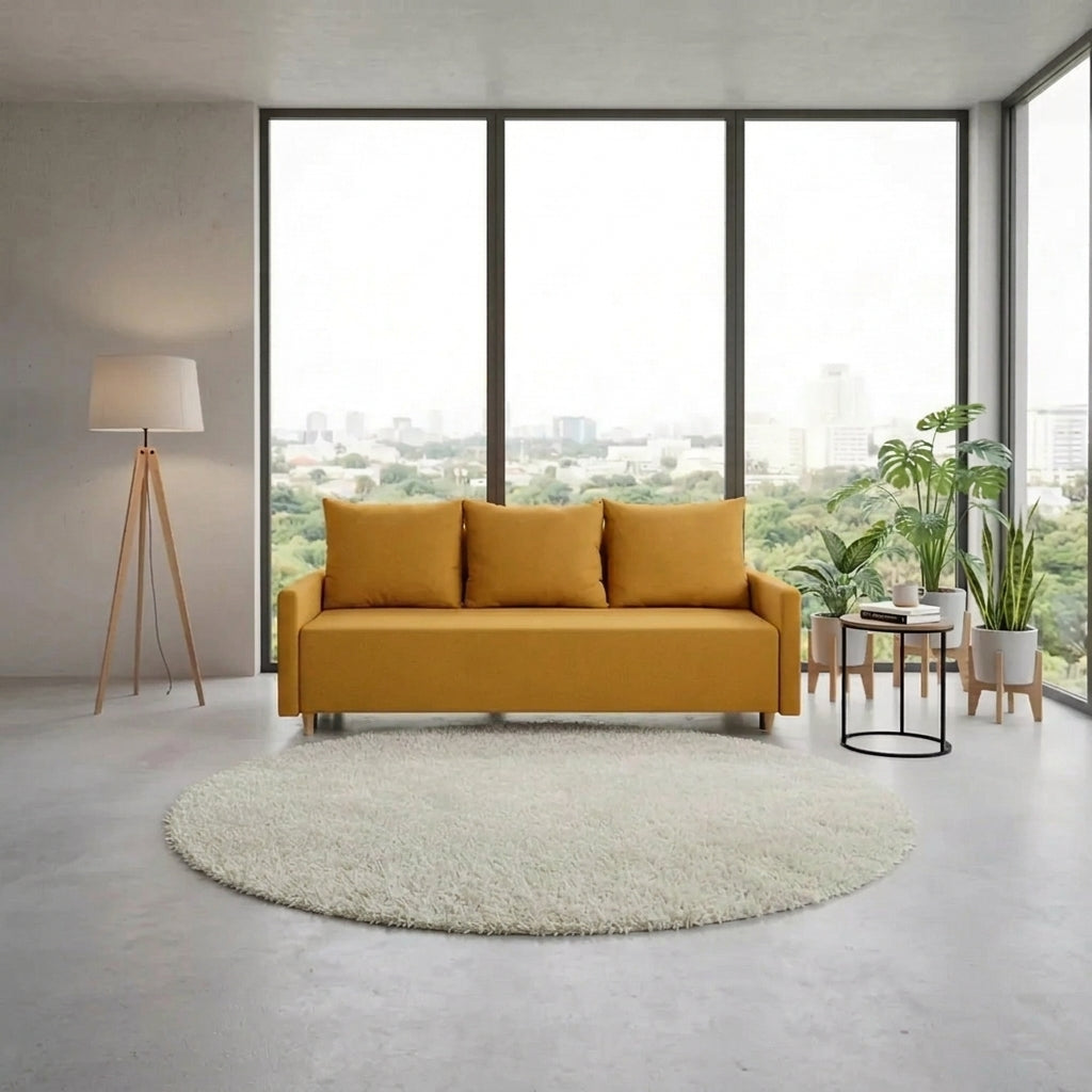 Canapea extensibila SIGMA, stofa catifelata galben - Onega 19, 208x90x92 cm