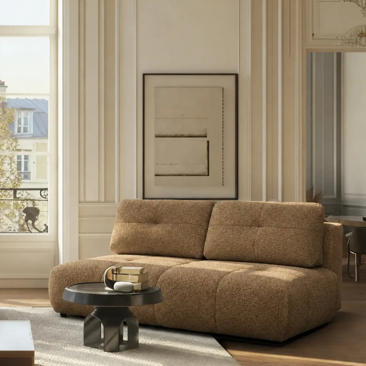 Canapea extensibila STRADA, stofa maro - Vinci 38, cu lada depozitare, 208x104x92 cm