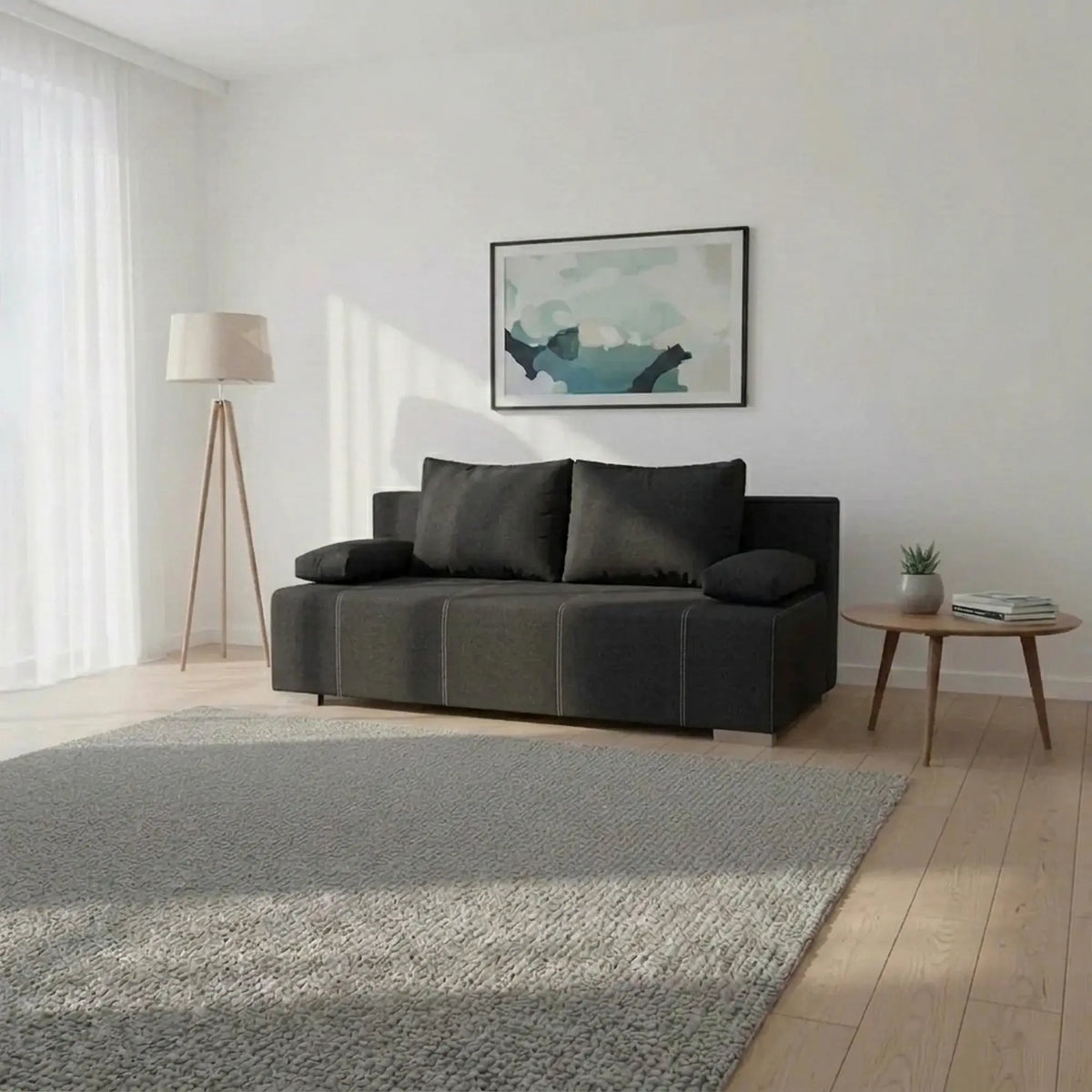 Canapea extensibila STREET IV, stofa catifelata negru - Denver 21, 197x98x95 cm