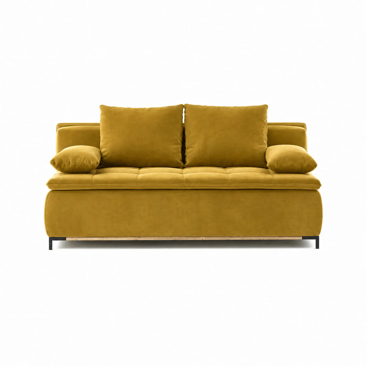 Canapea extensibila SWEET, stofa catifelata galben - Riviera 41, cu lada depozitare, 204x106x91 cm