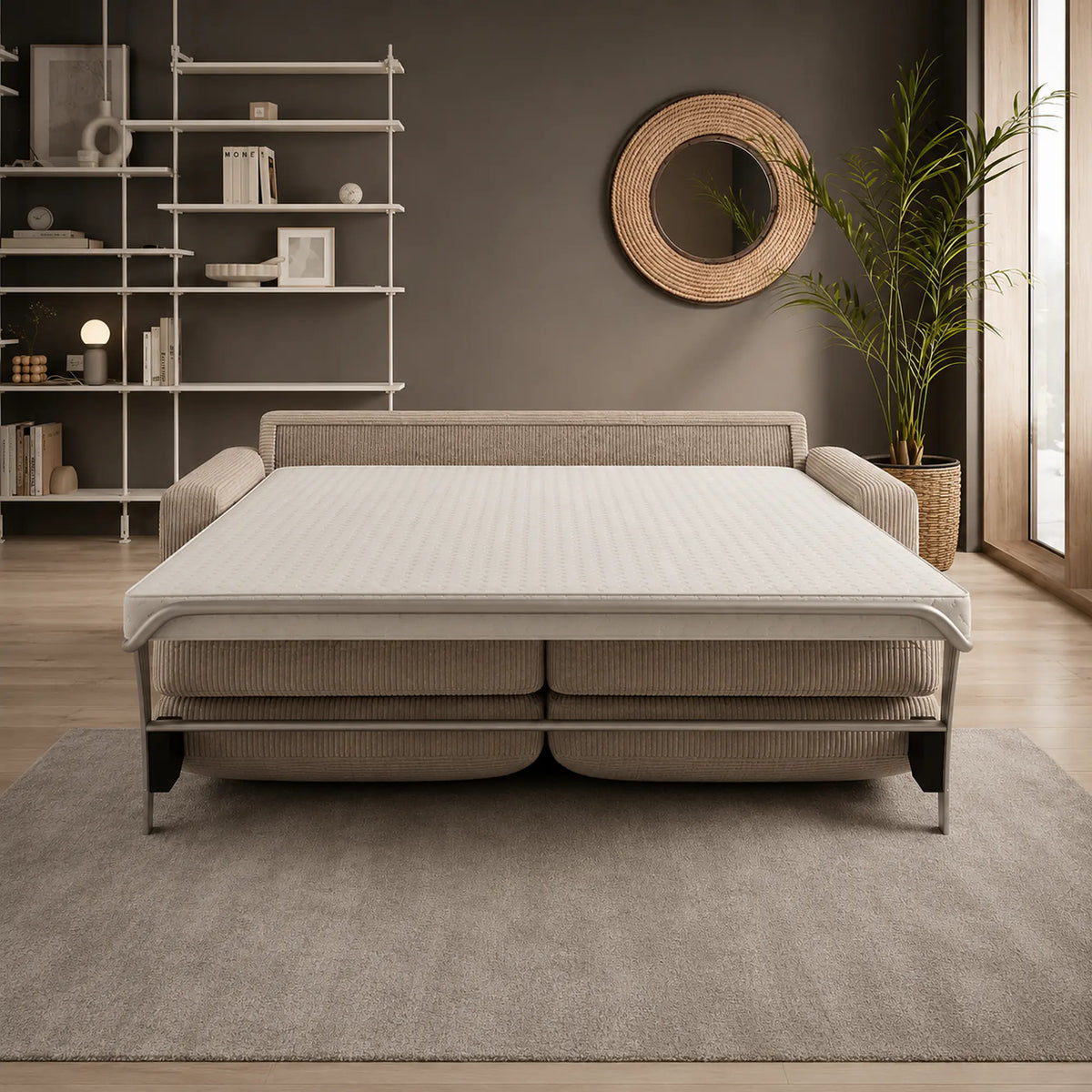 Canapea extensibila VANILLA 140, stofa catifelata bej - Vogue 02, 200x98x87 cm