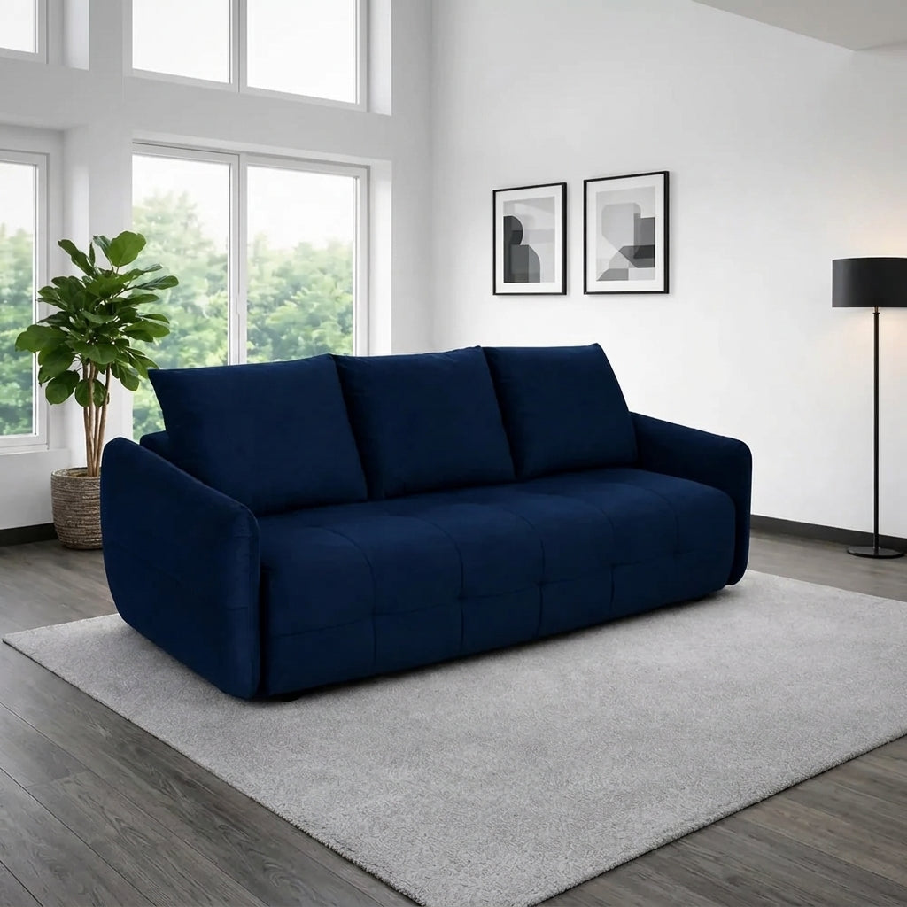 Canapea extensibila in fata 3 locuri BELLA, stofa catifelata albastru - Velvet F612, 228x110x93 cm