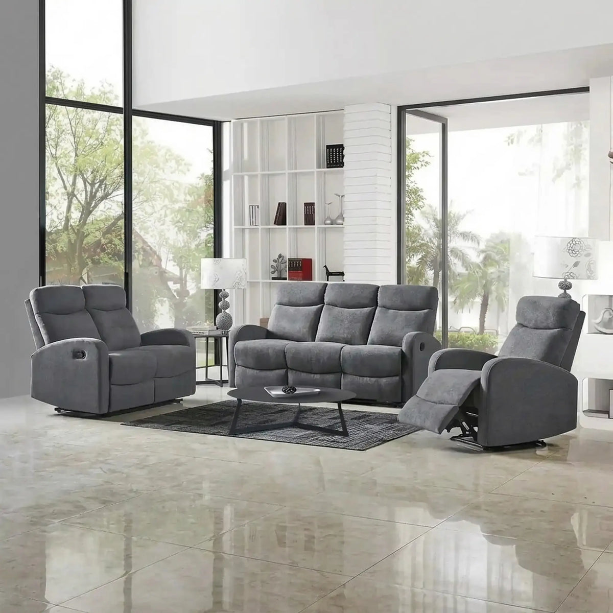 Canapea pliabila OSLO 3S, gri inchis, stofa, 180x95/158x100 cm
