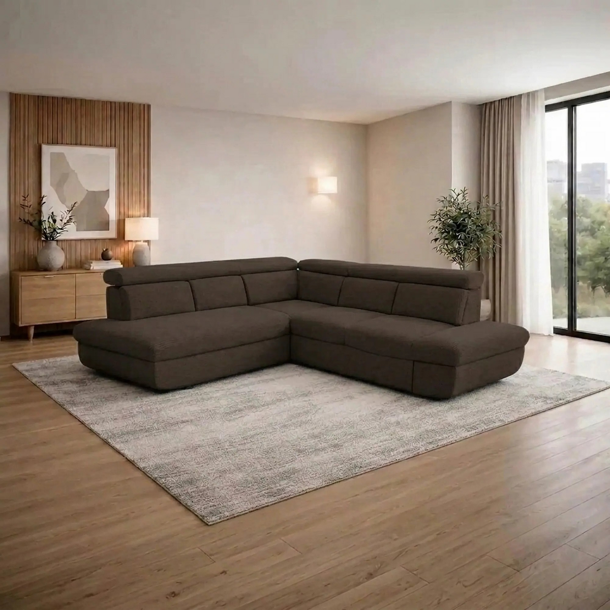 Coltar extensibil sufragerie REGAL, sezlong stanga, stofa catifelata maro - Velvet F609, 266x196x95 cm