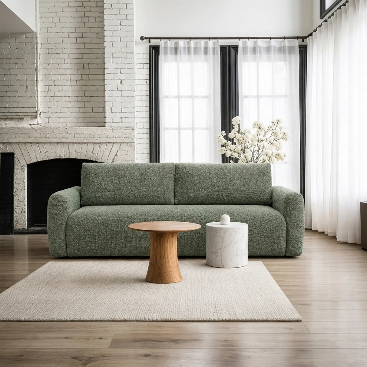Canapea clasica extensibila BESALU, stofa verde - Cremona 39, cu lada depozitare, 239x103x90 cm