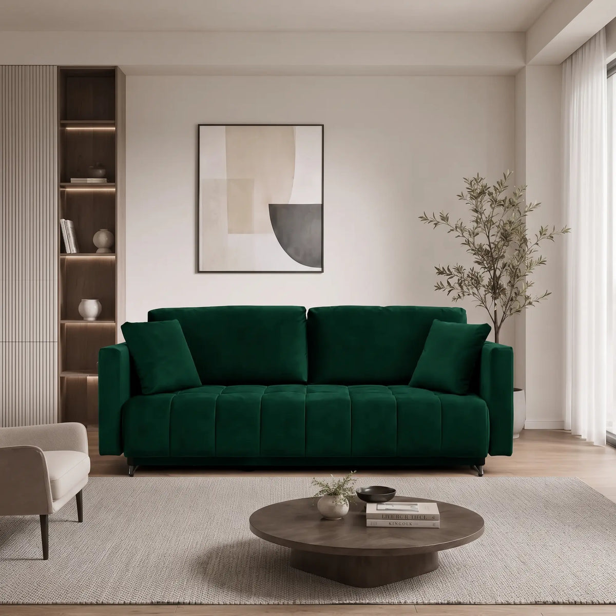 Canapea extensibila ALDO 3L, stofa catifelata verde - Monolith 37, cu lada depozitare, 227x102x87 cm