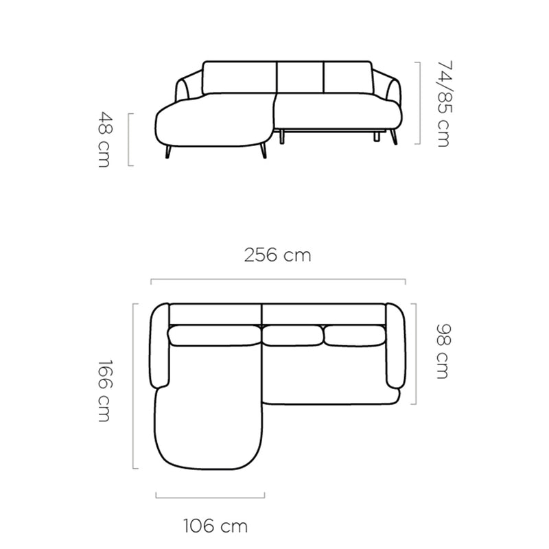 Coltar extensibil CANDY, personalizabil materiale Gama Premium, cu lada depozitare, 256x166x85 cm