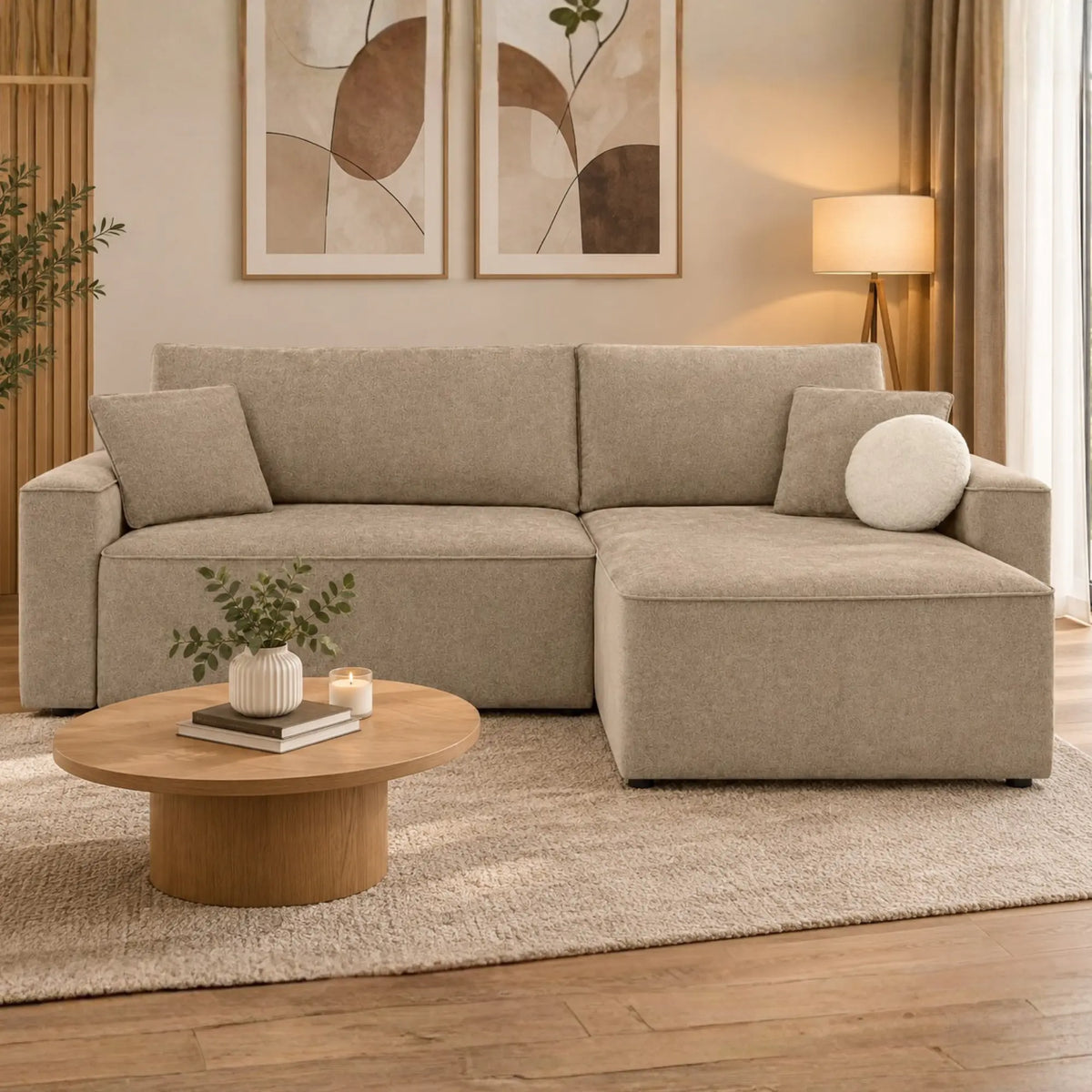 Colțar extensibil LORETTO, universal, stofă taupe, 259x158x100 cm