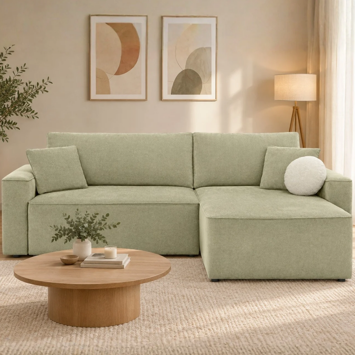 Colțar extensibil LORETTO, universal, stofă verde oliv, 259x158x100 cm