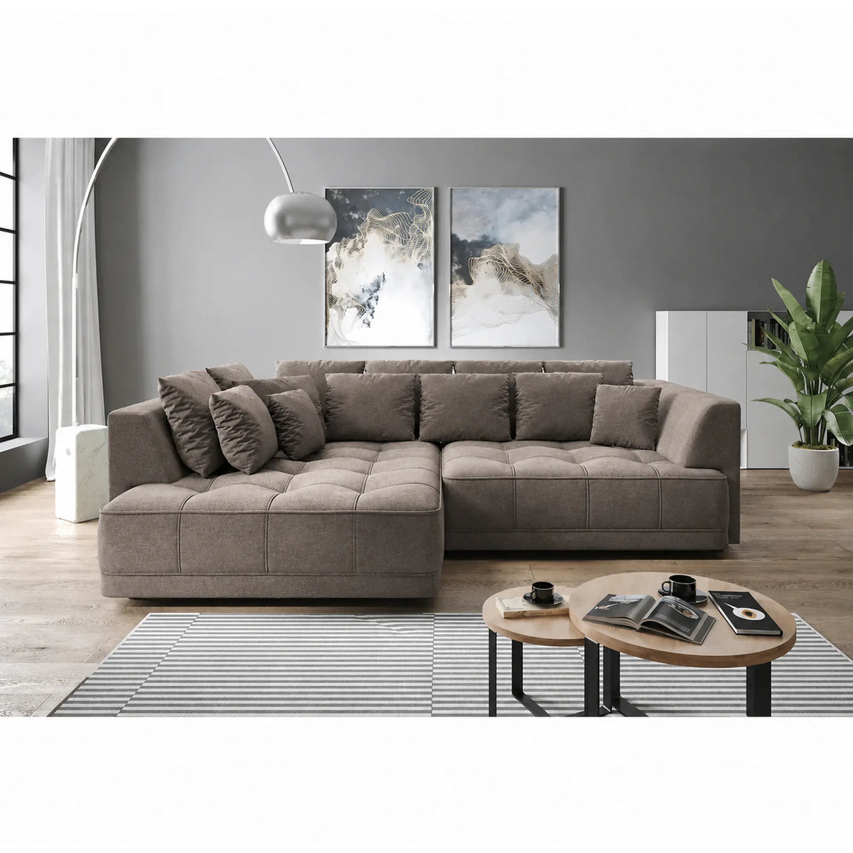 Coltar TIGA, sezlong stanga, stofa catifelata grej - Vogue 4, cu reglaj electric, 286x207x77 cm