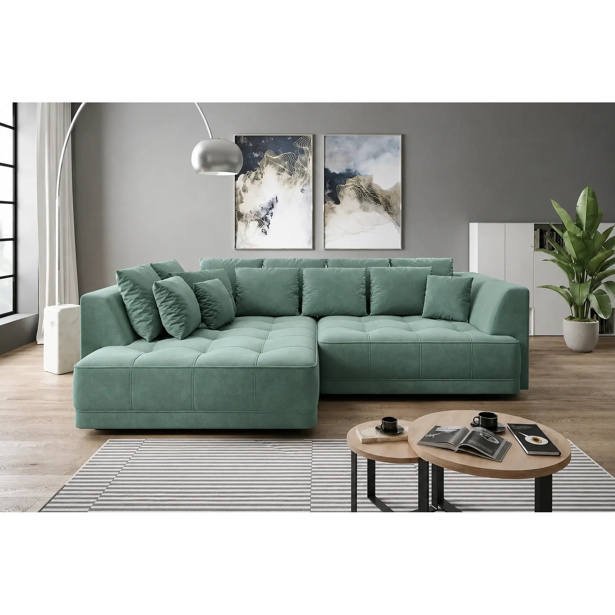 Coltar TIGA, sezlong stanga, stofa catifelata verde - Riviera 34, cu reglaj electric, 286x207x77 cm