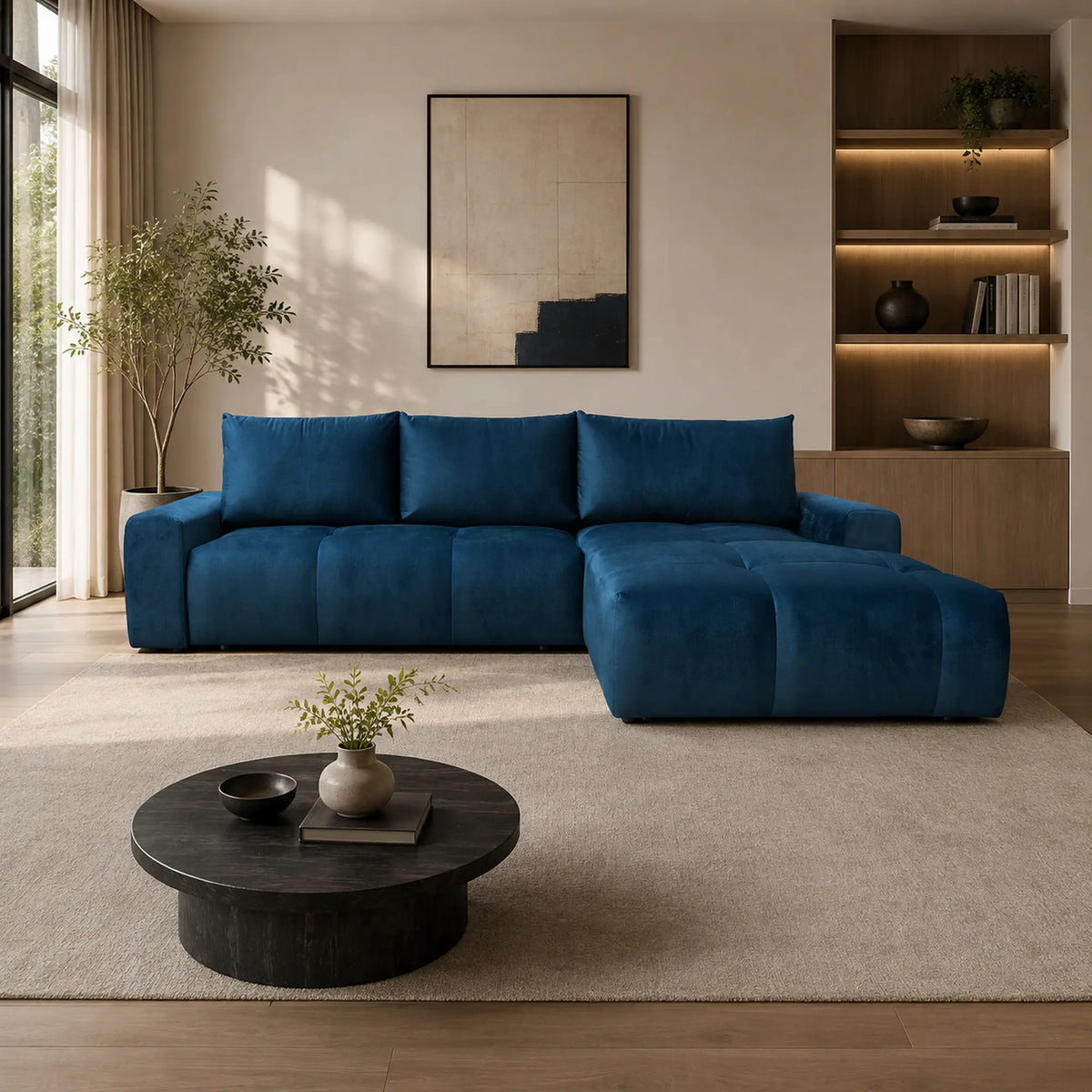 Coltar extensibil Atlantic, personalizabil materiale Gama Platinium, cu lada depozitare, 305x214x94 cm