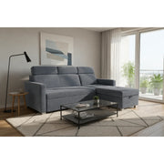 Coltar extensibil BRICO, universal, stofa catifelata gri - Element 23, cu lada depozitare, 204x168x99 cm