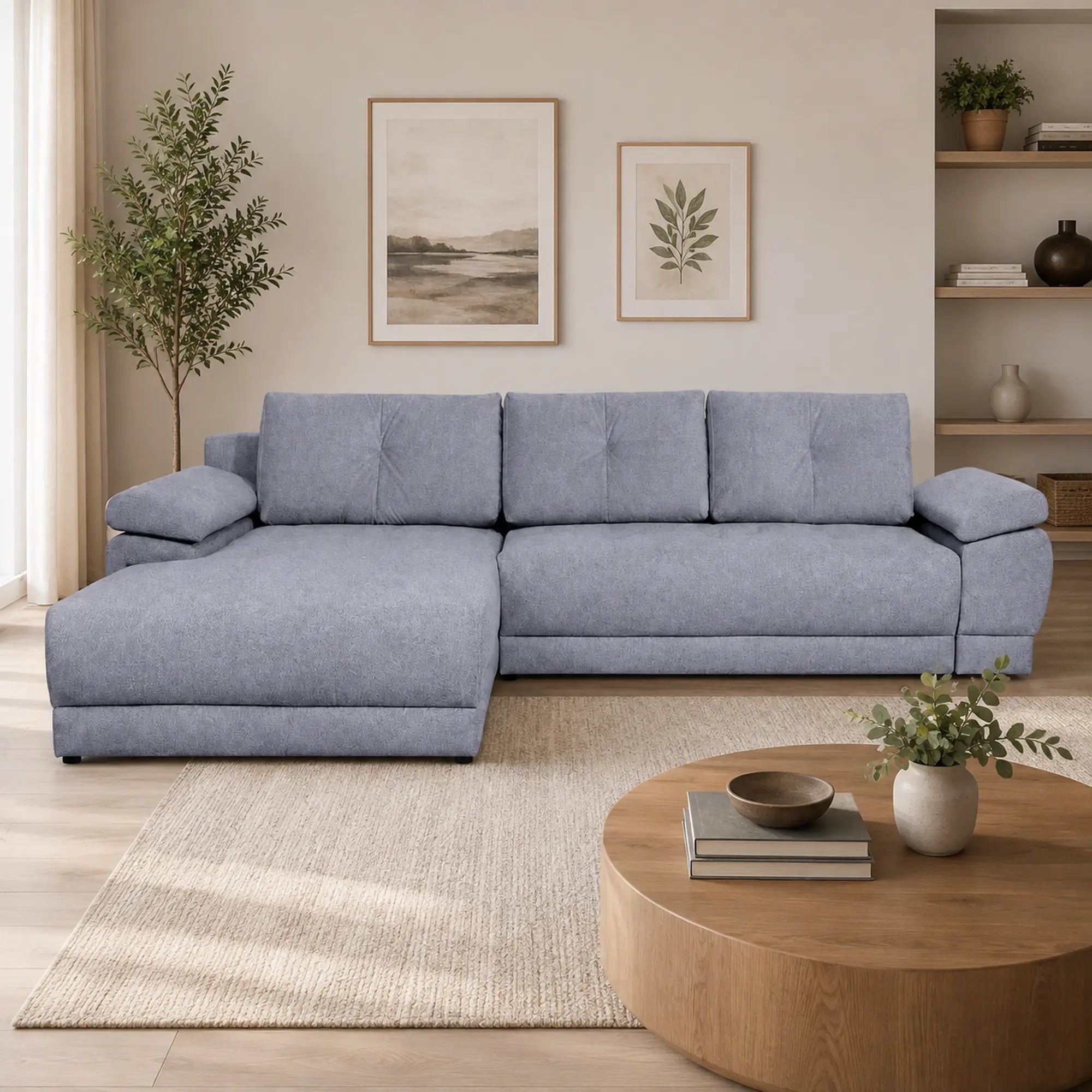 Coltar extensibil EVEREST, universal, stofa clasica gri - Primo 88, cu lada depozitare, 314x213x90 cm