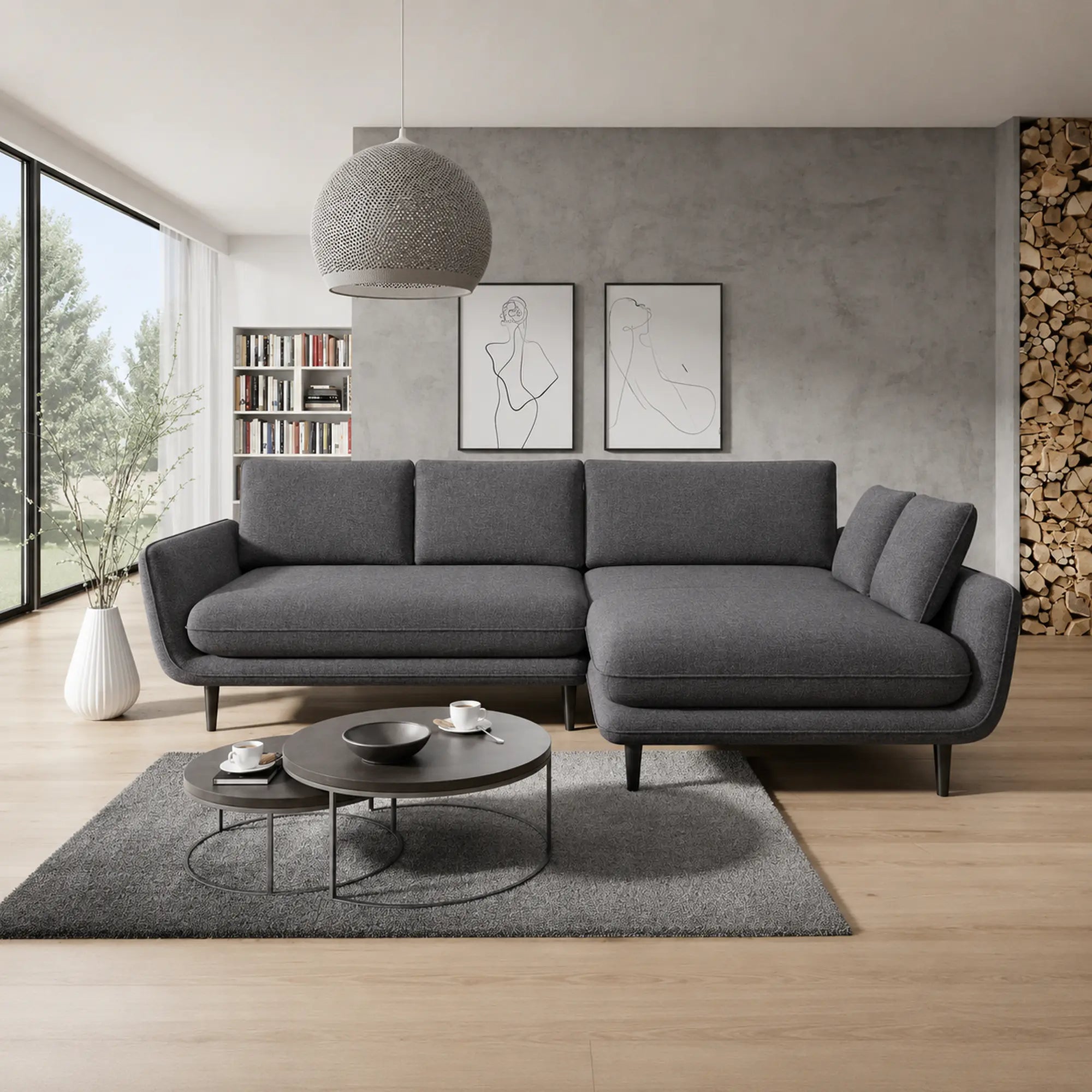 Coltar extensibil SOLANO, sezlong dreapta, stofa catifelata gri inchis - Salvador 15, cu lada depozitare, 260x167x83 cm