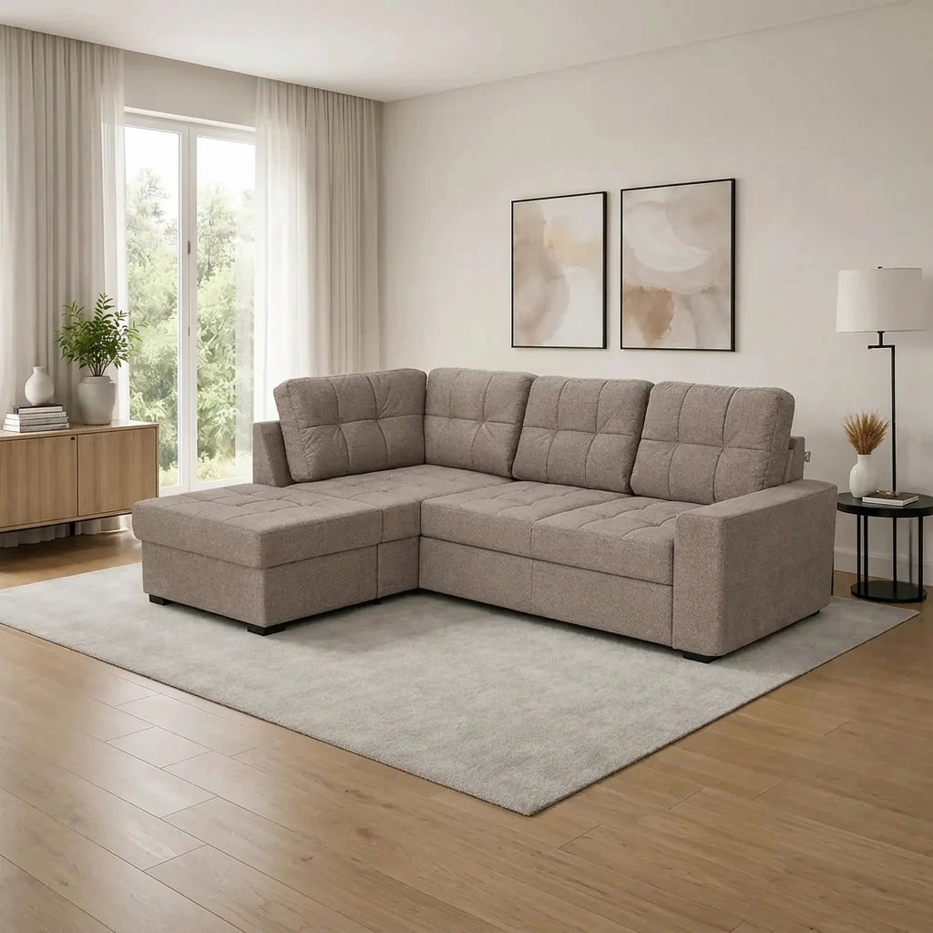 Coltar extensibil pentru living HERA, sezlong stanga, stofa maro deschis - Miracle C278, 240x173x93 cm
