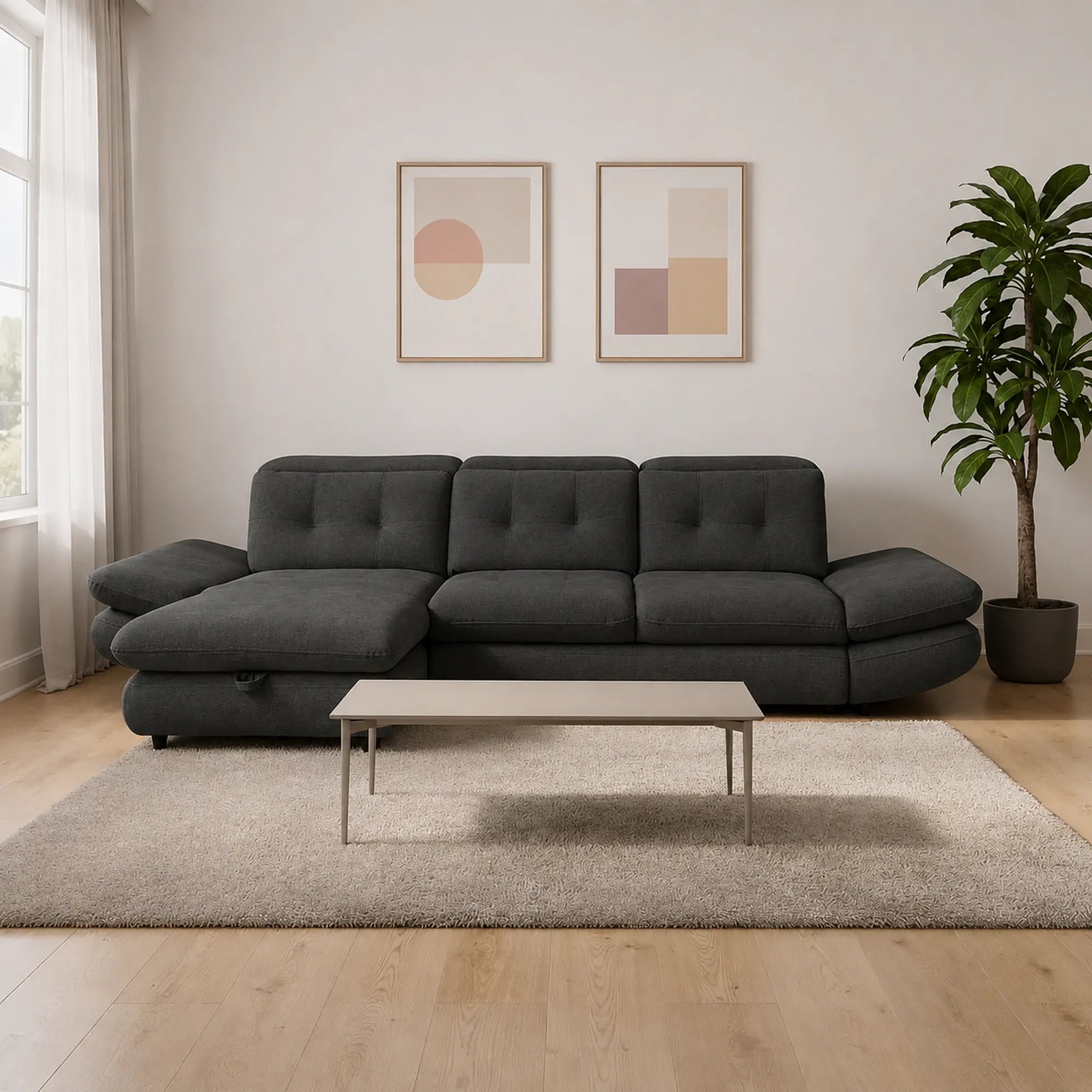 Coltar living SIENA MINI, sezlong stanga, stofa catifelata gri - Velvet F602, 297x181x100 cm