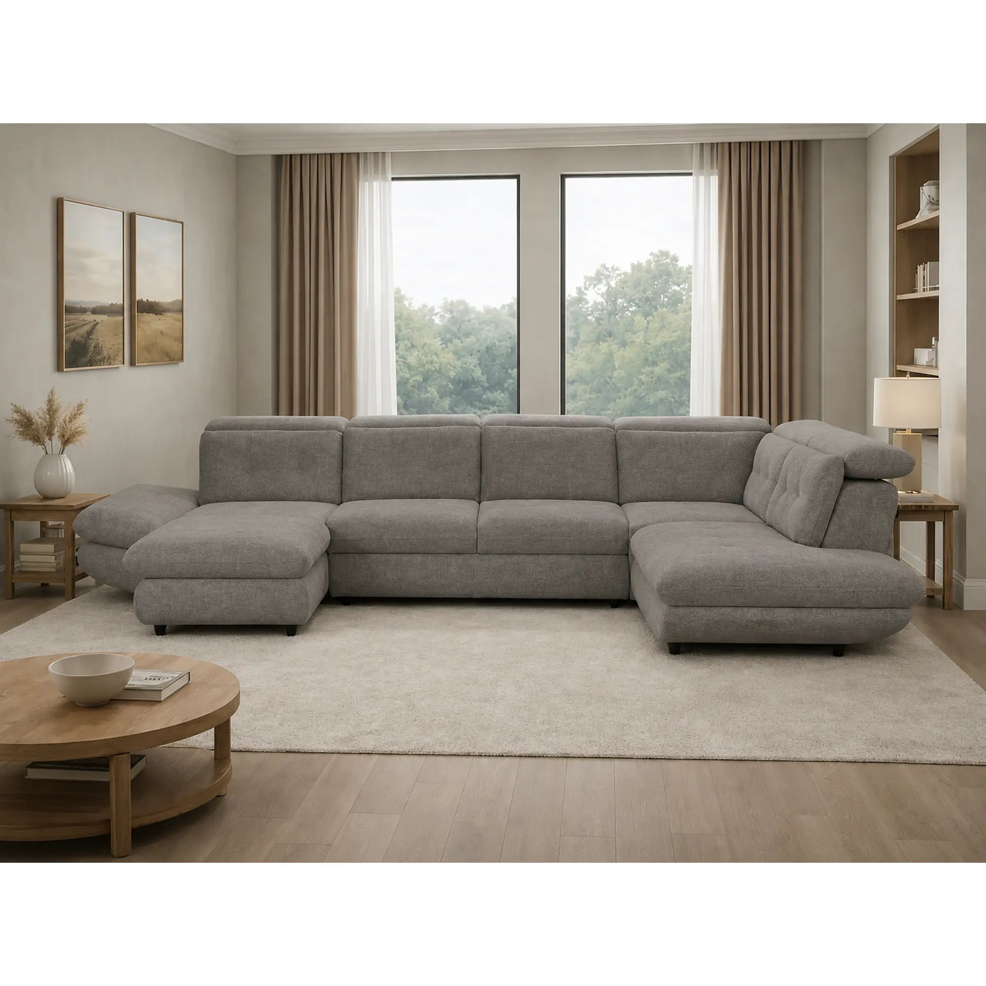 Coltar living SIENA U, sezlong stanga, stofa gri - Frisco G706, 397x234x100 cm