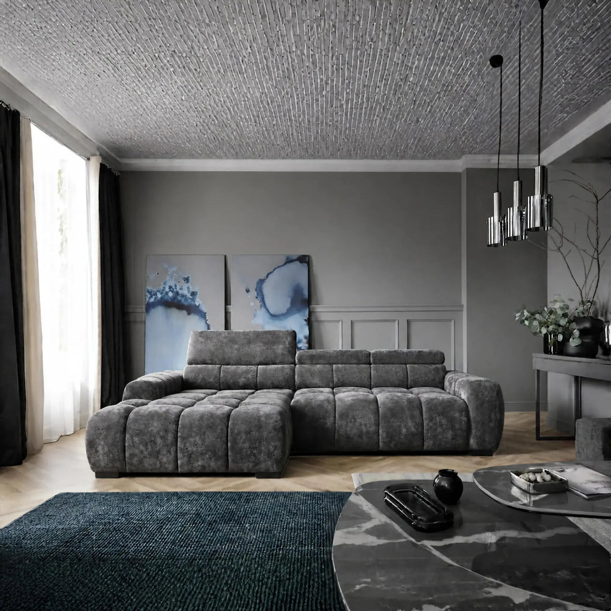 Coltar BULL S, personalizabil, cu reglaj electric si tetiere reglabile, 285x168x97 cm
