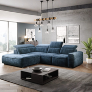 Coltar COLOMBO L, personalizabil, cu reglaj electric, tetiere reglabile si lada depozitare, 296x227x103 cm