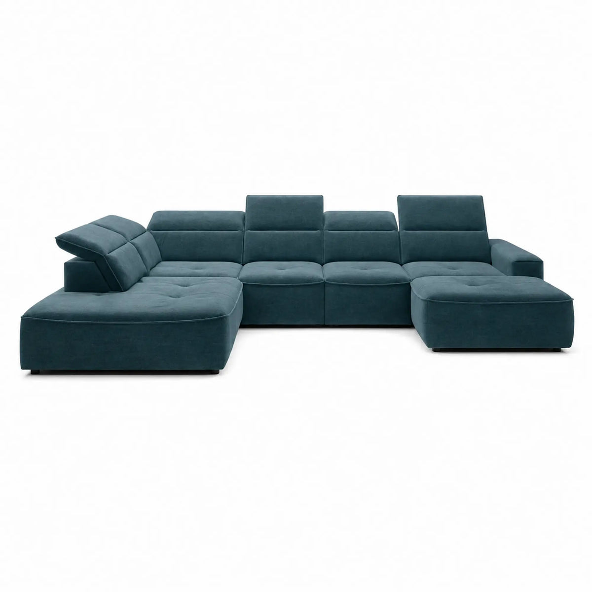 Coltar COLOMBO XL, sezlong stanga, stofa catifelata albastru azur - Element 14, cu lada depozitare si reglaj electric, 376x227x103 cm