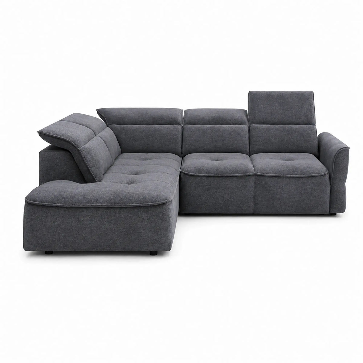 Coltar MURILLO L, sezlong stanga, stofa catifelata gri antracit - Whisper 18, cu reglaj electric, tetiere reglabile si lada depozitare, 261x218x100 cm