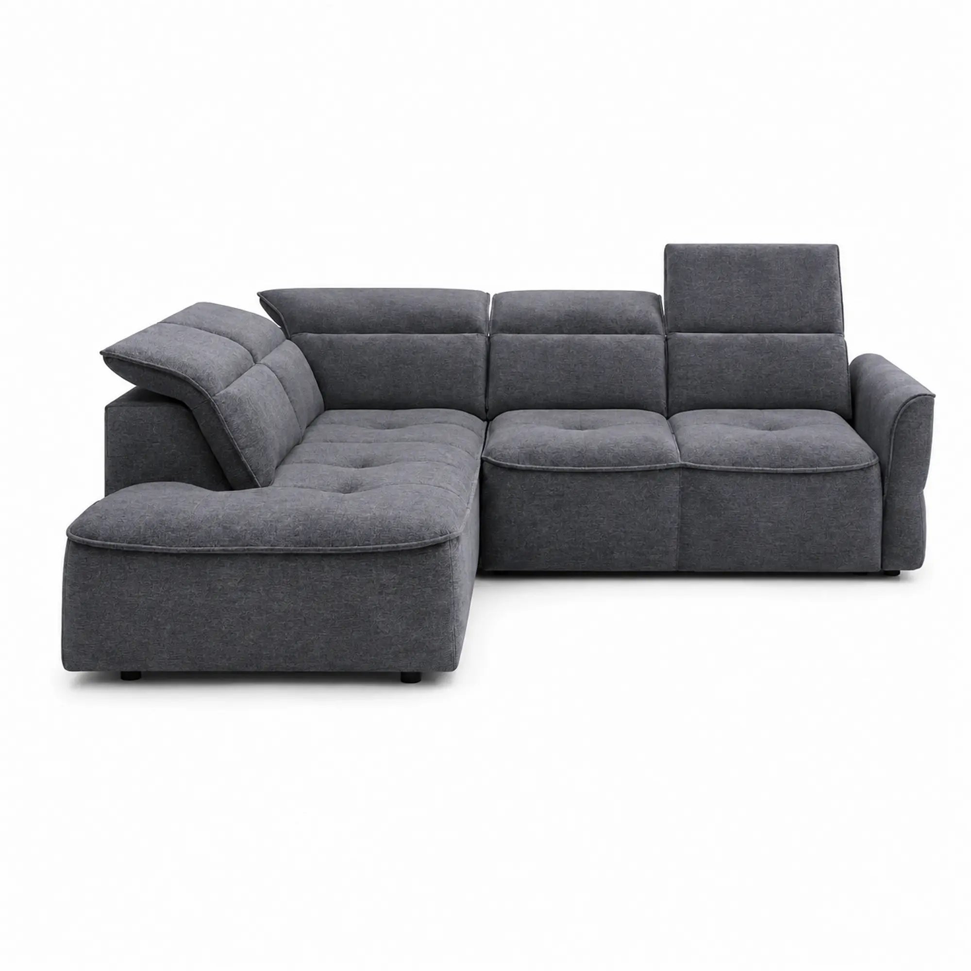 Coltar MURILLO L, sezlong stanga, stofa catifelata gri antracit - Whisper 18, cu reglaj electric, tetiere reglabile si lada depozitare, 261x218x100 cm