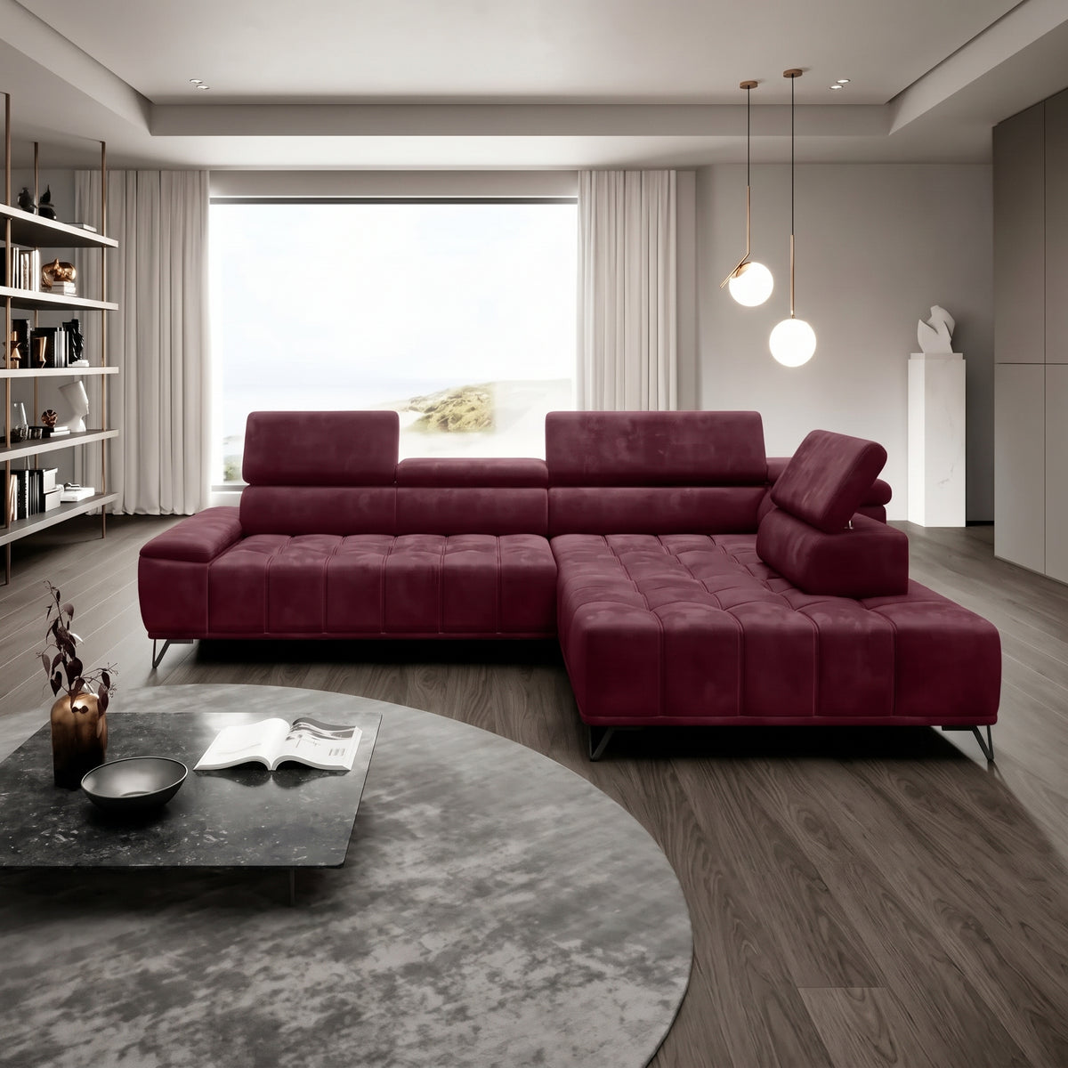 Coltar PALLADIO L, personalizabil, cu reglaj electric si tetiere reglabile, 320x220x99 cm
