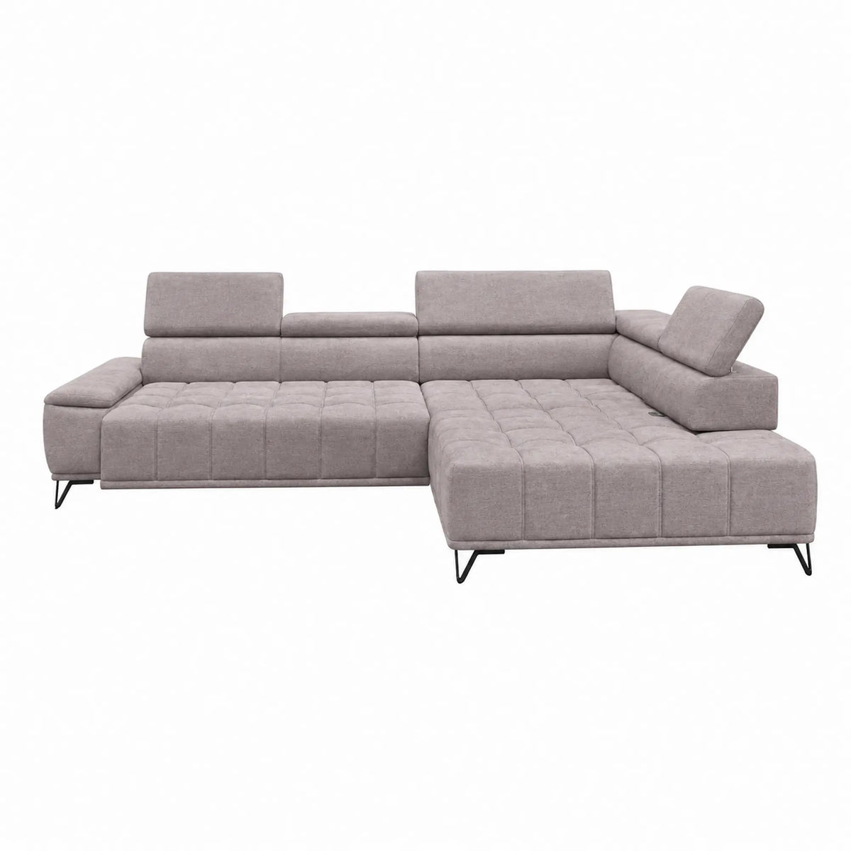 Coltar PALLADIO L, sezlong dreapta, stofa catifelata bej - Whisper 03, cu reglaj electric si tetiere reglabile, 320x220x99 cm
