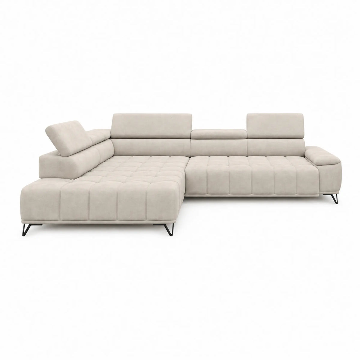 Coltar PALLADIO L, sezlong stanga, stofa catifelata bej - Vogue 1, cu reglaj electric si tetiere reglabile, 320x220x99 cm