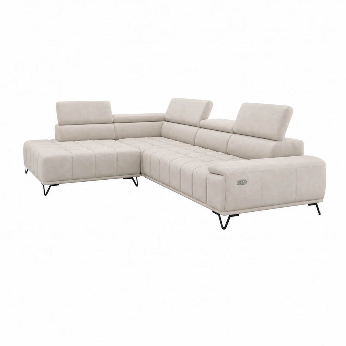 Coltar PALLADIO L, sezlong stanga, stofa catifelata bej - Vogue 1, cu reglaj electric si tetiere reglabile, 320x220x99 cm