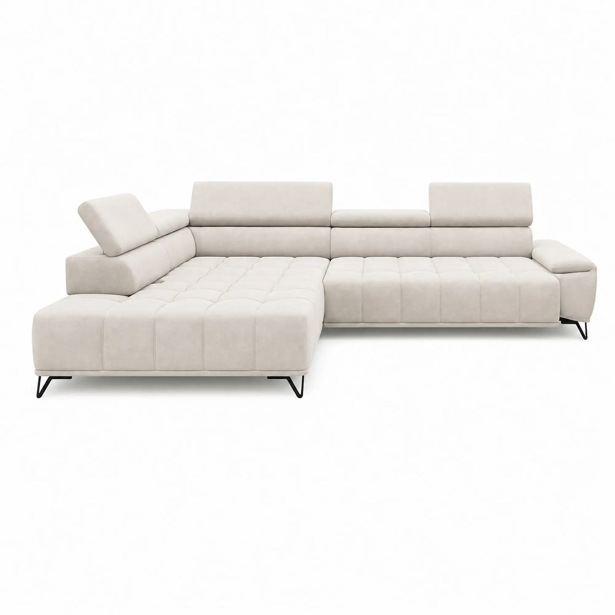 Coltar PALLADIO L, sezlong stanga, stofa catifelata crem - Salvador 01, cu reglaj electric si tetiere reglabile, 320x220x99 cm