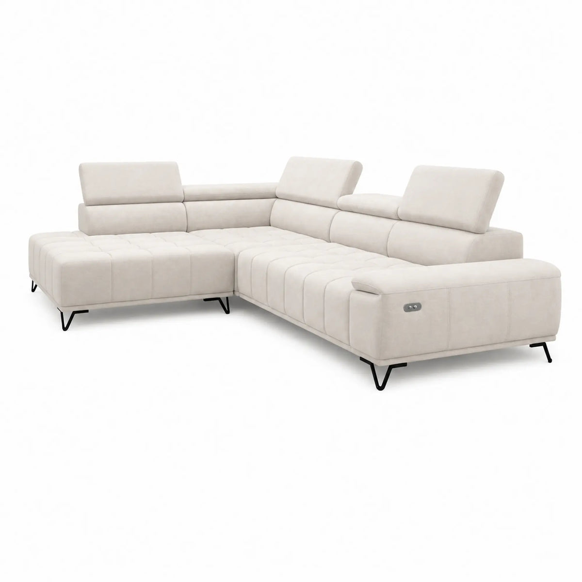 Coltar PALLADIO L, sezlong stanga, stofa catifelata crem - Salvador 01, cu reglaj electric si tetiere reglabile, 320x220x99 cm