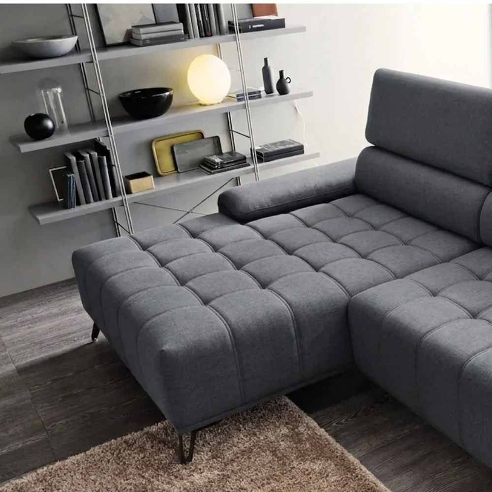 Coltar PALLADIO MINI, sezlong stanga, stofa catifelata gri - Monolith 92, cu tetiere reglabile si reglaj electric, 322x183x99 cm