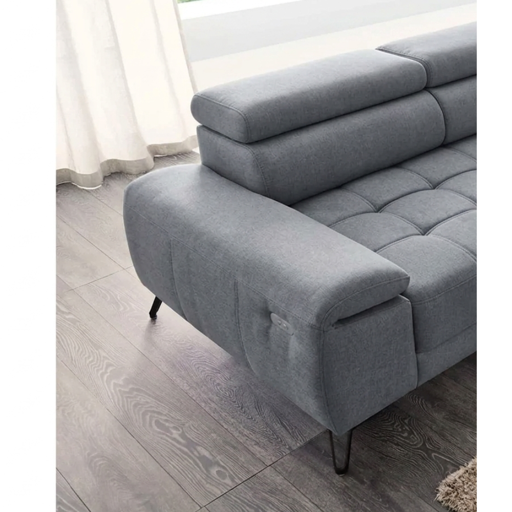 Coltar PALLADIO MINI, sezlong stanga, stofa catifelata gri - Monolith 92, cu tetiere reglabile si reglaj electric, 322x183x99 cm